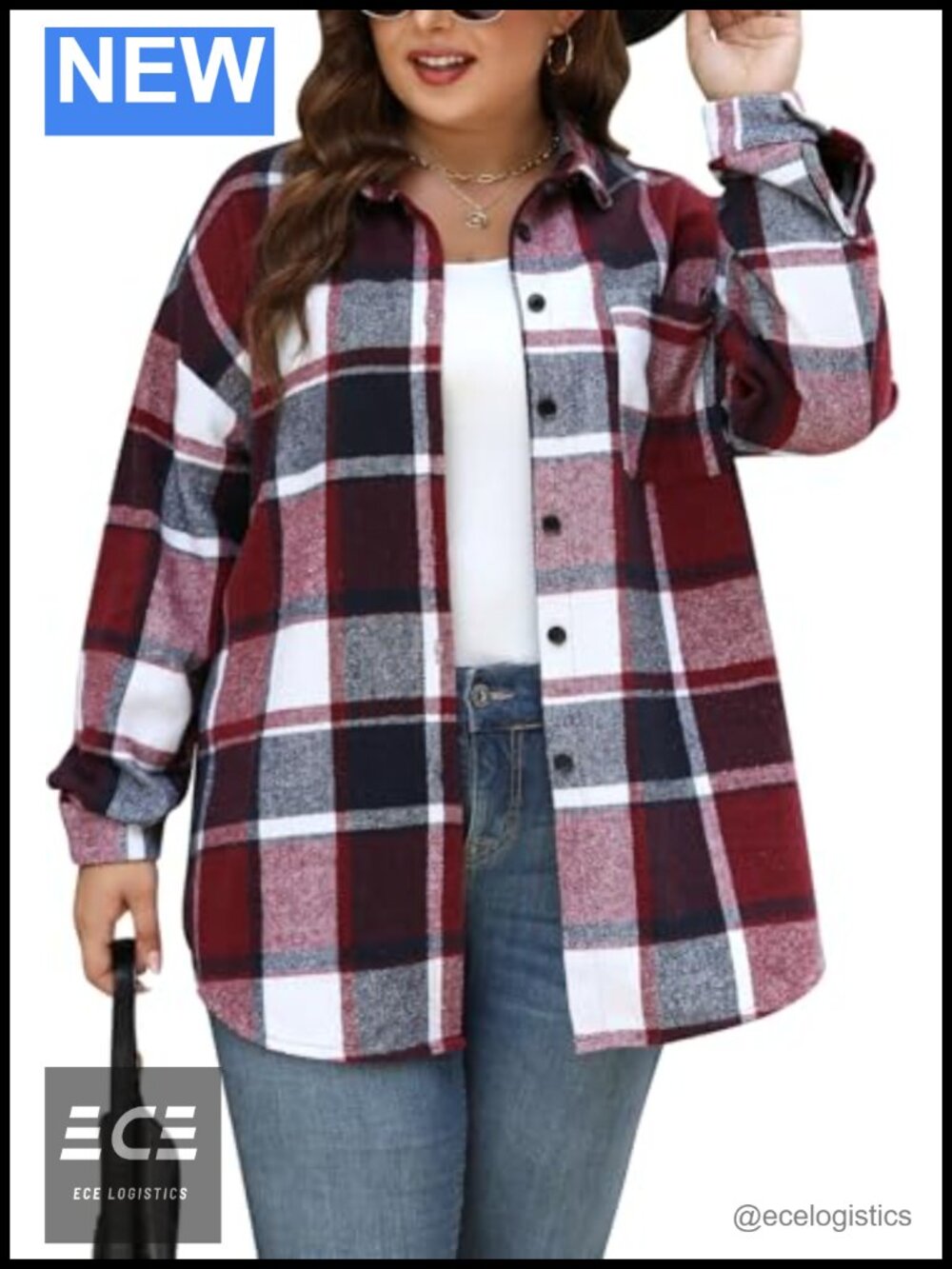 Plus Size Plaid Flannel Button Down Shirt Shacket